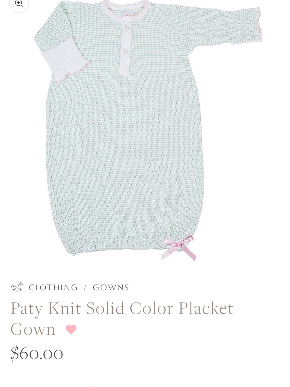 Paty Baby Knit Gown Newborn- Mint with Pink Trim